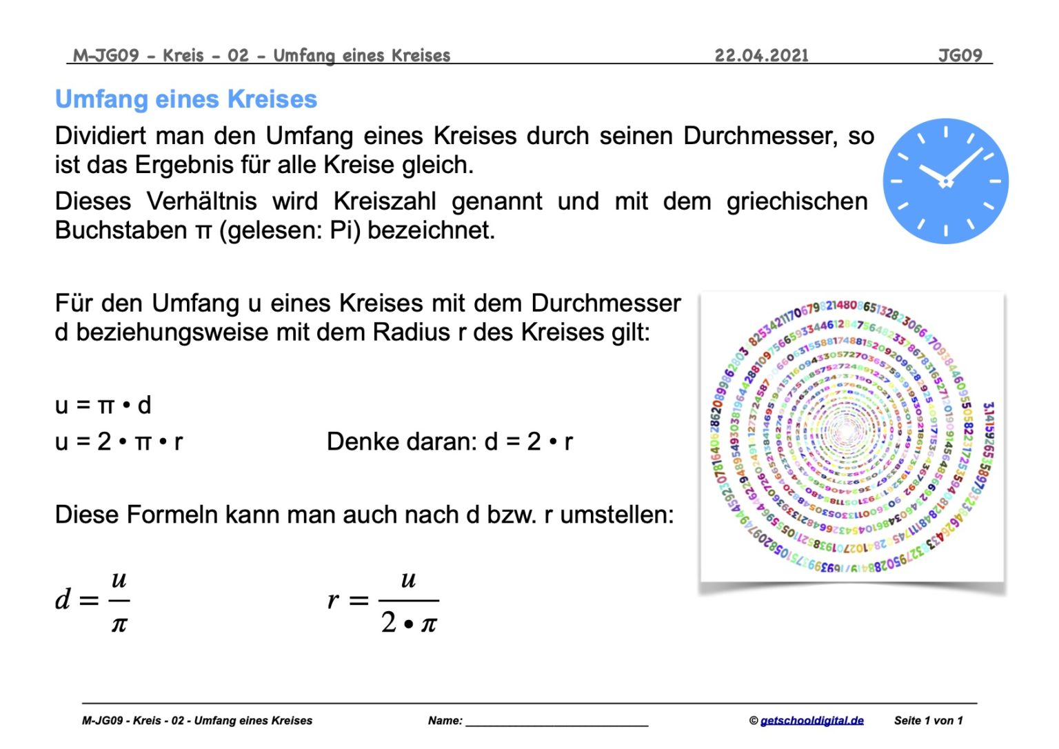 Kreisumfang (KW16) – Getschooldigital.de